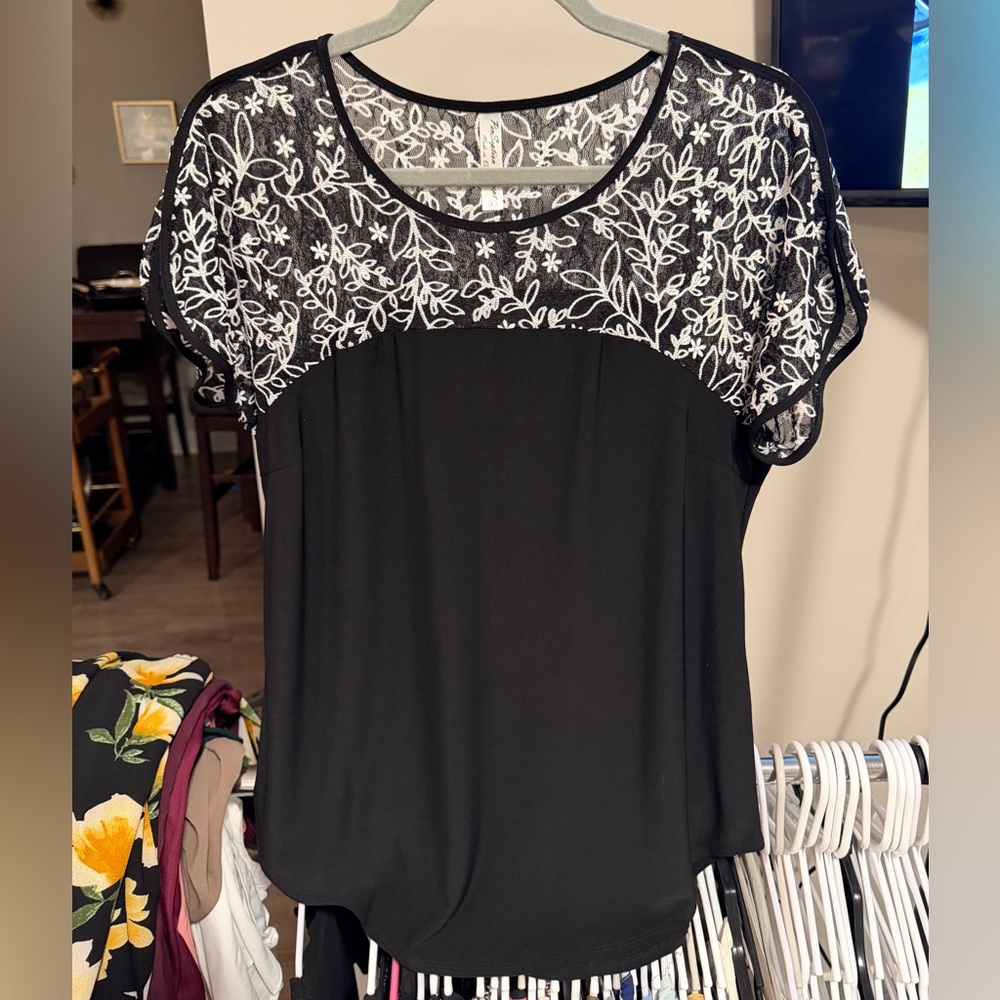 Black Top with White Floral Lace